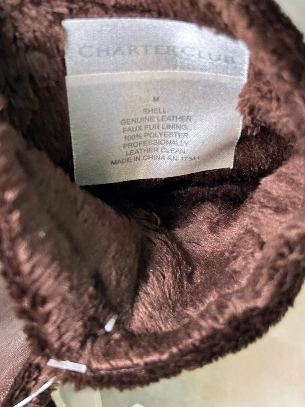 NEW Charter Club Brown Leather Gloves Women's M Super Soft Microfur Lined NWT